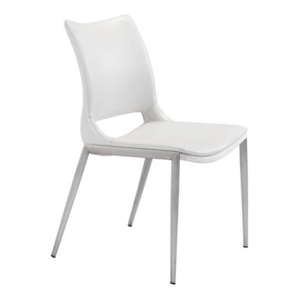 CHAIR ZUO ACE 101279 | Dining Chair | Silver | White | 100% Polyurethane | Faux Leather | Inside | Use Interior Department Room Department Accommodation Studio Decoration Interiors Home Habitacion Dinner Room